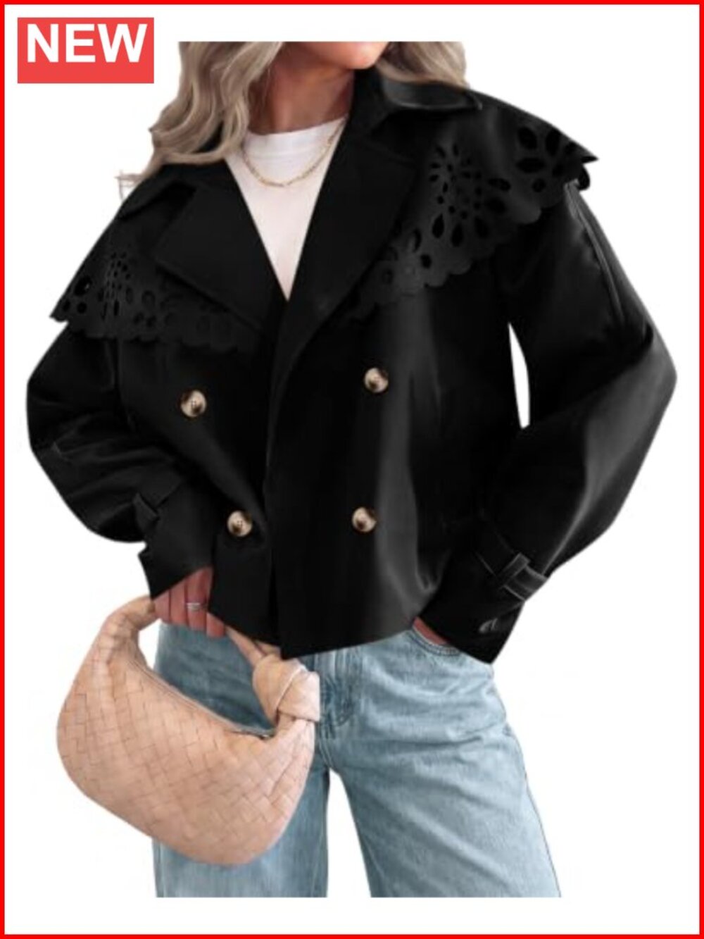 Cropped Trench Coat Oversized Cape Hollow Shoulder Women Jacket